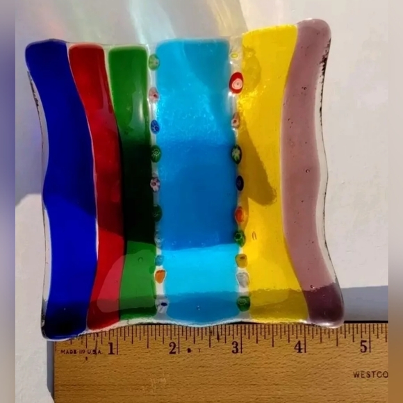 Vintage Murano Italy Millefiori STRIPED Art Glass Trinket Jewelry Dish Square - Picture 8 of 9
